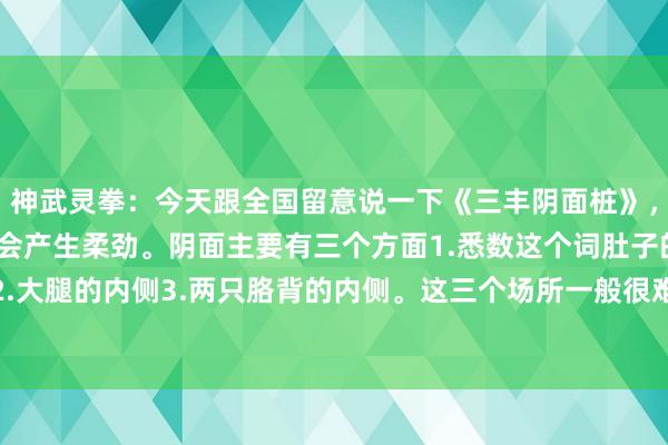 神武灵拳:今天跟全国留意说一下《三丰阴面桩》,阴代表柔性,练就以后会产生柔劲。阴面主要有三个方面1.悉数这个词肚子的名义,2.大腿的内侧3.两只胳背的内侧。这三个场所一般很难练到。练就之后肚子不错承受...
